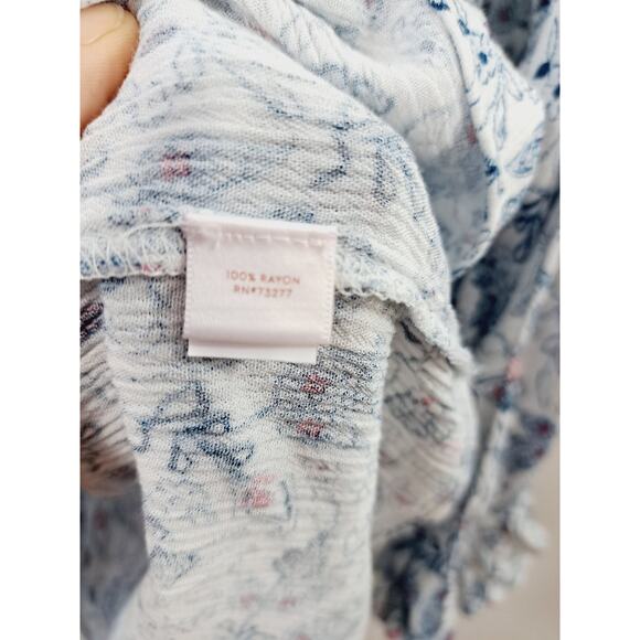 LC Lauren Conrad Women's White Blue Floral Ruffle Sleeve Blouse In Size Small - Picture 5 of 5